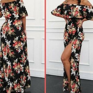 Elegant Floral Off-Shoulder Maxi Dress